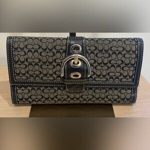 Y2K COACH Women's Canvas Leather Trim Vintage Wallet Black/Gray